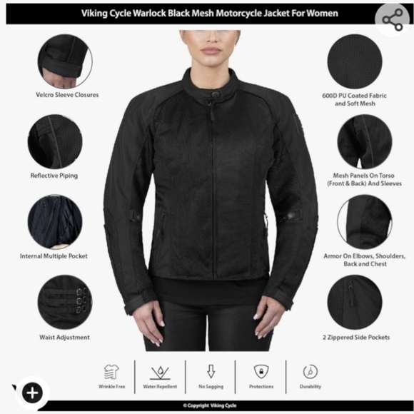 Viking Cycle Warlock Armored Mesh Motorcycle Textile Jacket for Women - SIZE 4XL - Picture 7 of 9